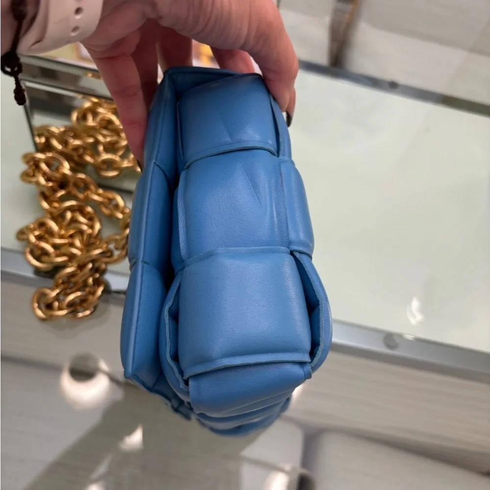 Authentic Blue Quilted Padded Chain Cassette Bag